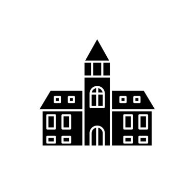 Katedral siyah kutsal kişilerin resmi, vektör izole arka plan üzerinde işareti. Katedral kavramı sembol, illüstrasyon 