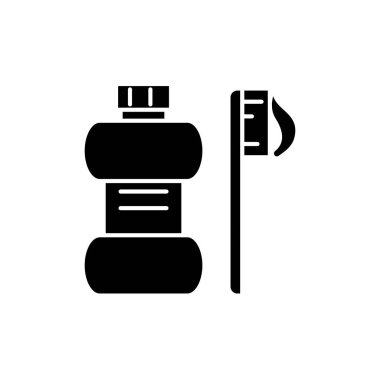 Diş macunu işareti izole arka plan üzerinde siyah florür takviyesi simgesi, vektör. Florür takviyesi kavramı sembol, şekil için diş macunu 