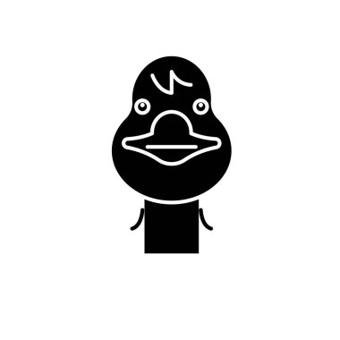 Komik kaz siyah kutsal kişilerin resmi, vektör izole arka plan üzerinde işareti. Komik kaz kavramı sembol, illüstrasyon 