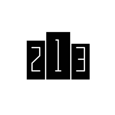 Birinci, ikinci ve üçüncü yer siyah kutsal kişilerin resmi, vektör izole arka plan üzerinde işareti. Birinci, ikinci ve üçüncü kavramı sembol, resimde yer 