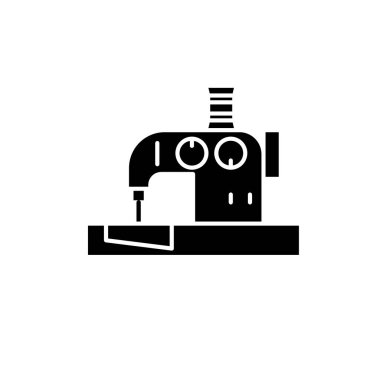 Dikiş makinesi siyah simgesi, izole arka plan tabelada vektör. Dikiş makinesi konsepti sembolü, illüstrasyon 