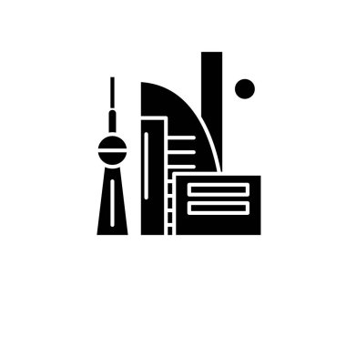 Çin gökdelenler siyah kutsal kişilerin resmi, vektör izole arka plan üzerinde işareti. Çin gökdelenler kavramı sembol, illüstrasyon 