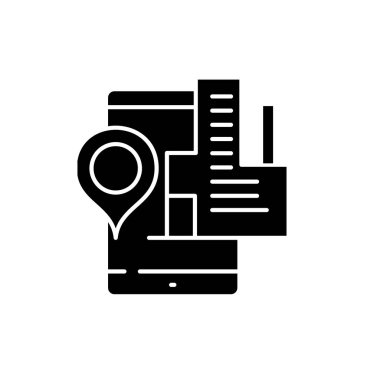 Geolocation siyah sistem kutsal kişilerin resmi, vektör izole arka plan üzerinde işareti. Geolocation sistem kavramı simgesi, illüstrasyon 