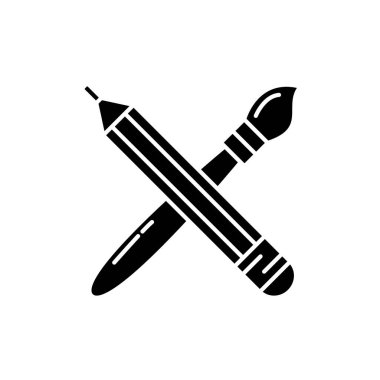 Kalem ve fırça siyah kutsal kişilerin resmi, vektör tabelada izole arka plan boya. Kalem ve boya fırça kavramı sembol illüstrasyon 