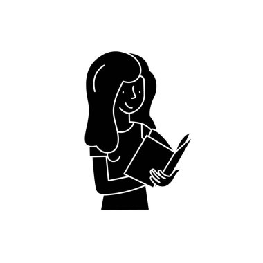 Siyah simge okuma kitap, izole arka plan tabelada vektör. Kitap okuma kavramı sembol, illüstrasyon 