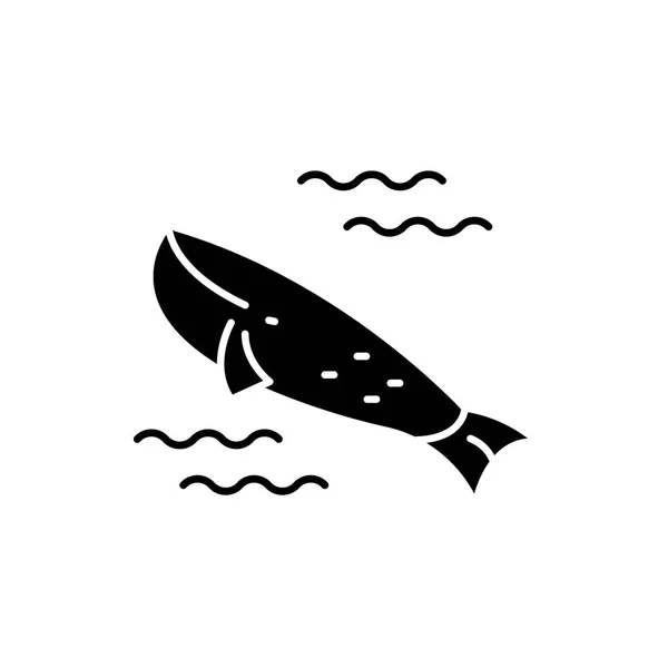 Walvissen in de oceaan zwarte pictogram, vector teken op geïsoleerde achtergrond. Walvissen in de oceaan concept symbool, afbeelding — Stockvector