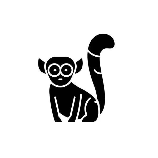 Icona nera Lemur, segno vettoriale su sfondo isolato. Lemur concept symbol, illustrazione — Vettoriale Stock