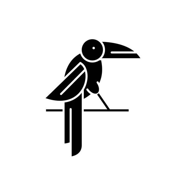 Черный попугай, векторный знак на изолированном фоне. Символ попугая, иллюстрация — стоковый вектор