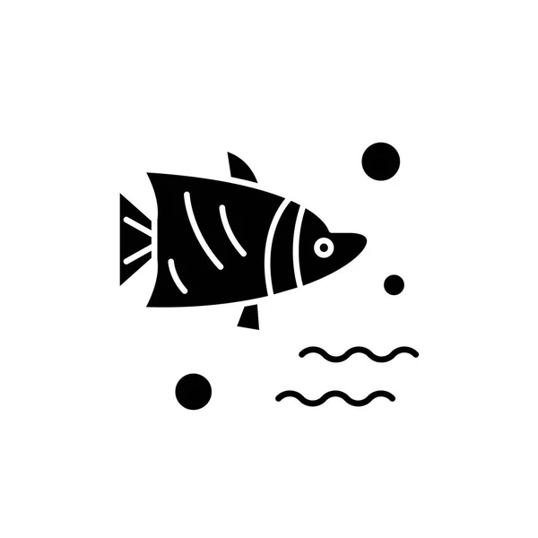 Aquário peixe ícone preto, sinal de vetor em fundo isolado. Símbolo de conceito de peixe de aquário, ilustração — Vetor de Stock