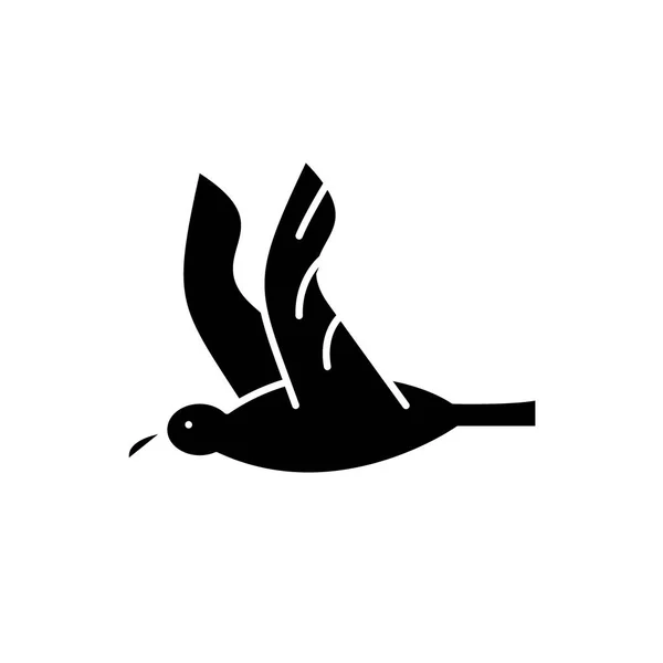 Icône noire mouette, signe vectoriel sur fond isolé. Concept de goéland symbole, illustration — Image vectorielle