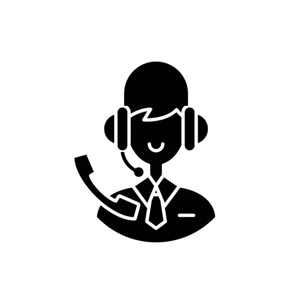 Soporte consultor icono negro, signo de vector en el fondo aislado. Símbolo de concepto de consultor de apoyo, ilustración — Vector de stock