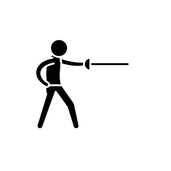 Schwertkämpfer schwarzes Symbol, Vektorzeichen auf isoliertem Hintergrund. swordsman concept symbol, illustration — Stockvektor