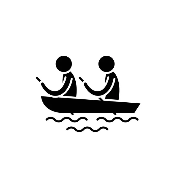 Kayaking black icon, vector sign on isolated background. Kayaking concept symbol, illustration