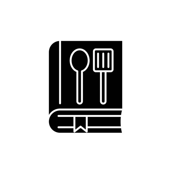 Livre de recettes icône noire, signe vectoriel sur fond isolé. Symbole de concept de livre de cuisine, illustration — Image vectorielle