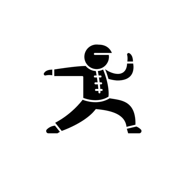 Icono negro de Wushu, signo vectorial sobre fondo aislado. Símbolo conceptual de Wushu, ilustración — Vector de stock
