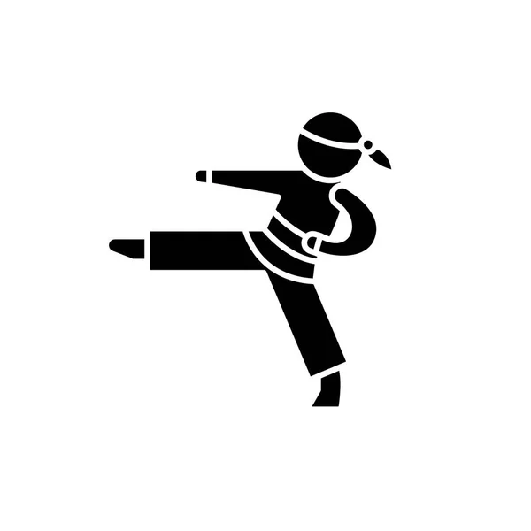Icono negro karate, signo vectorial sobre fondo aislado. Concepto de Karate símbolo, ilustración — Vector de stock