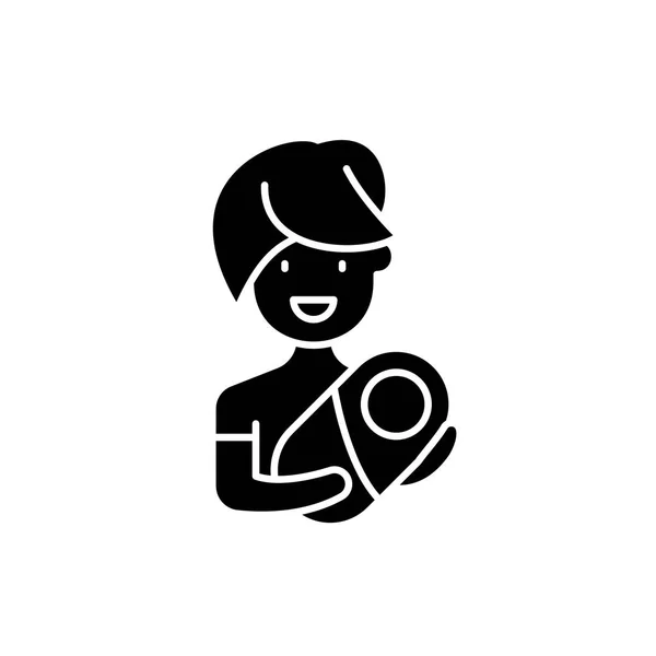 Мама с черной иконой, векторный знак на изолированном фоне. Мама с символом концепции ребенка, иллюстрация — стоковый вектор