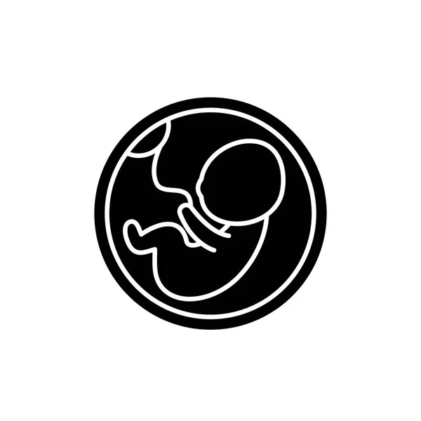 Foetus in de baarmoeder zwart pictogram, vector teken op geïsoleerde achtergrond. Foetus in de baarmoeder concept symbool, afbeelding — Stockvector