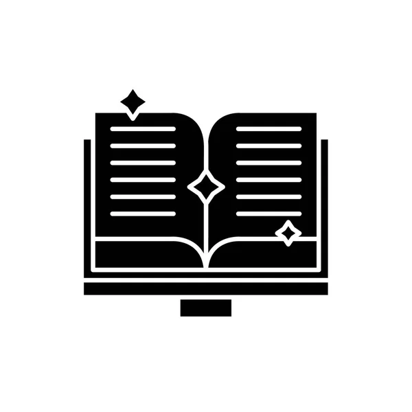 Bok av fairy tales svart ikon, vector tecken på isolerade bakgrund. Bok av fairy tales konceptet symbol, illustration — Stock vektor