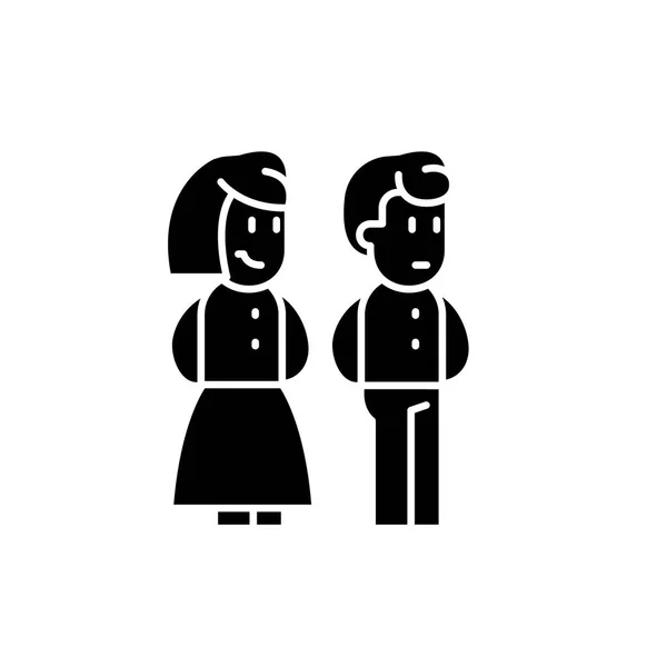 Couple marié icône noire, signe vectoriel sur fond isolé. Couple marié concept symbole, illustration — Image vectorielle