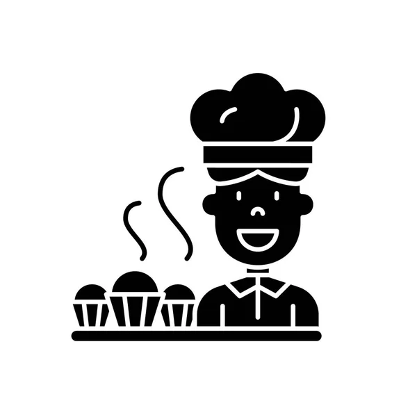 Yemek hazırlama tatlılar siyah simgesi, izole arka plan tabelada vektör. Cook tatlılar kavramı sembol, illüstrasyon hazırlanıyor — Stok Vektör