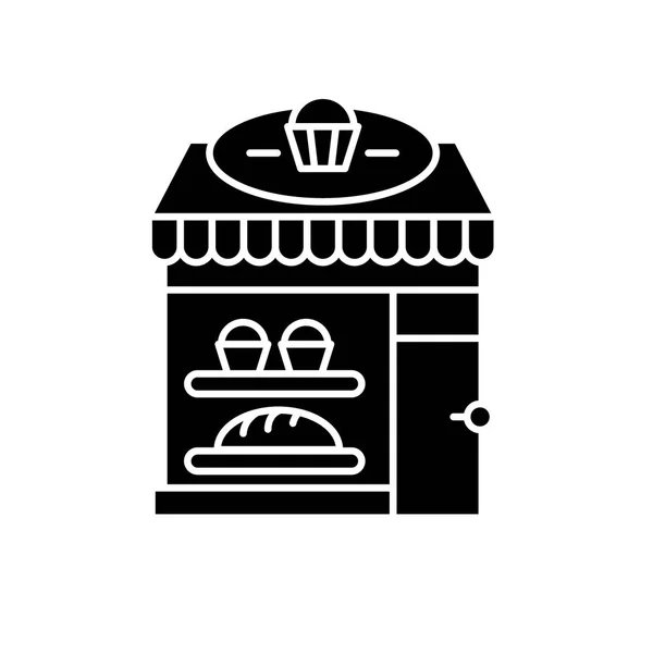 Icono negro panadería, signo vectorial sobre fondo aislado. Concepto de panadería símbolo, ilustración — Vector de stock