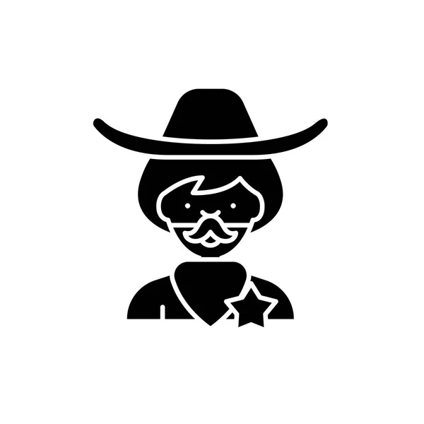 Ícone preto de cowboy, sinal de vetor no fundo isolado. Símbolo de conceito de cowboy, ilustração —  Vetores de Stock