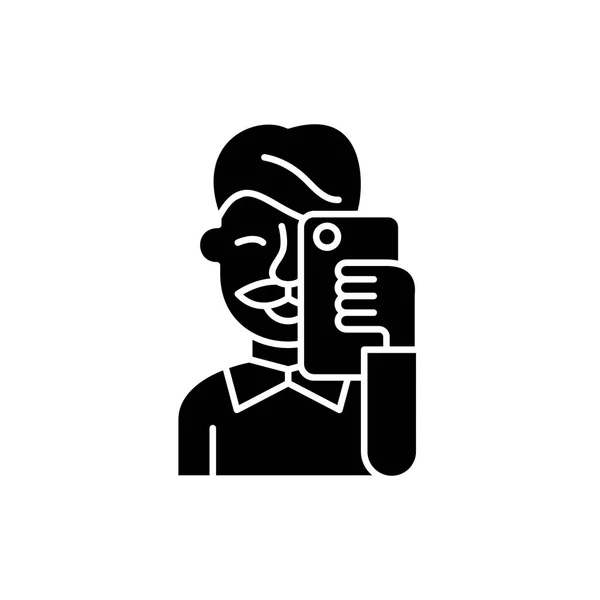 Selfies schwarzes Symbol, Vektorzeichen auf isoliertem Hintergrund. Selfies Konzept Symbol, Illustration — Stockvektor