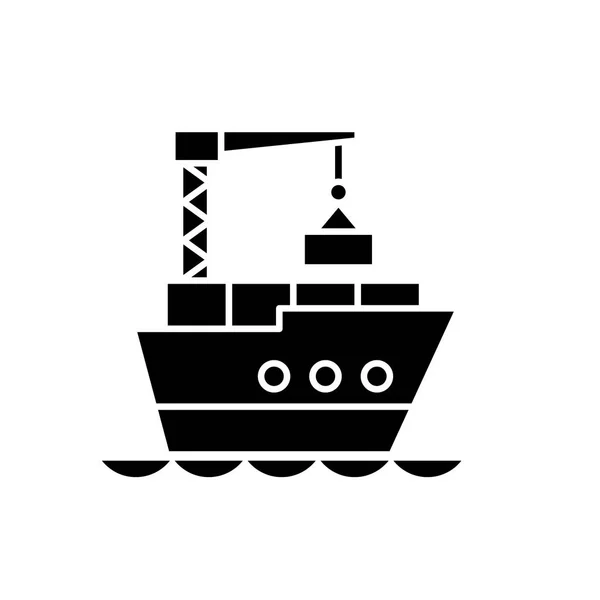 Maritima logistiken svart ikon, vector tecken på isolerade bakgrund. Maritima logistiken konceptet symbol, illustration — Stock vektor