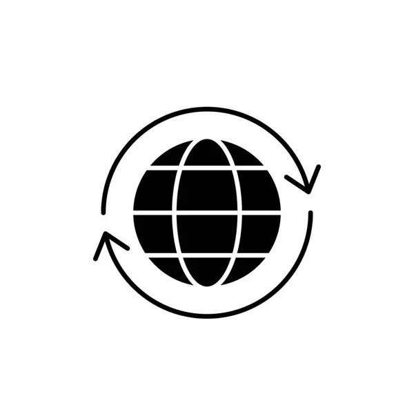 Logística global ícone preto, sinal de vetor em fundo isolado. Símbolo de conceito de logística global, ilustração — Vetor de Stock