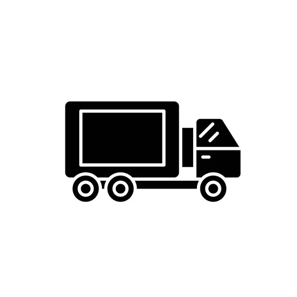 Camion icône noire, signe vectoriel sur fond isolé. Concept de camion symbole, illustration — Image vectorielle