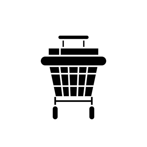 Shopping vagn svart ikon, vector tecken på isolerade bakgrund. Shopping barnvagnen koncept symbol, illustration — Stock vektor