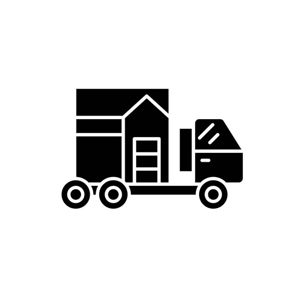 Haus Transport schwarzes Symbol, Vektor-Zeichen auf isoliertem Hintergrund. Haus Verkehrskonzept Symbol, Illustration — Stockvektor