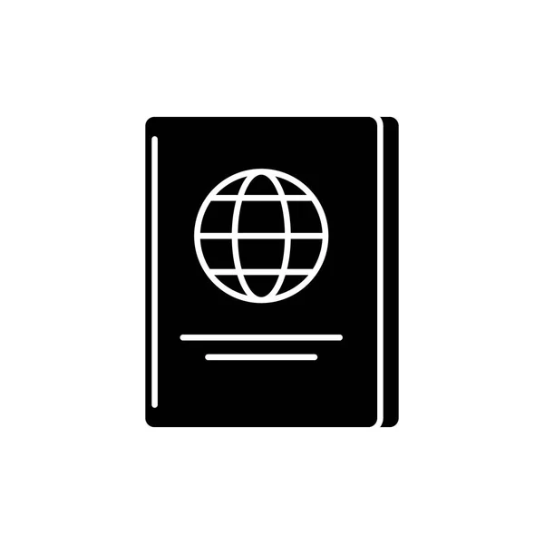 Passaporte ícone preto, sinal vetorial em fundo isolado. Símbolo do conceito de passaporte, ilustração — Vetor de Stock