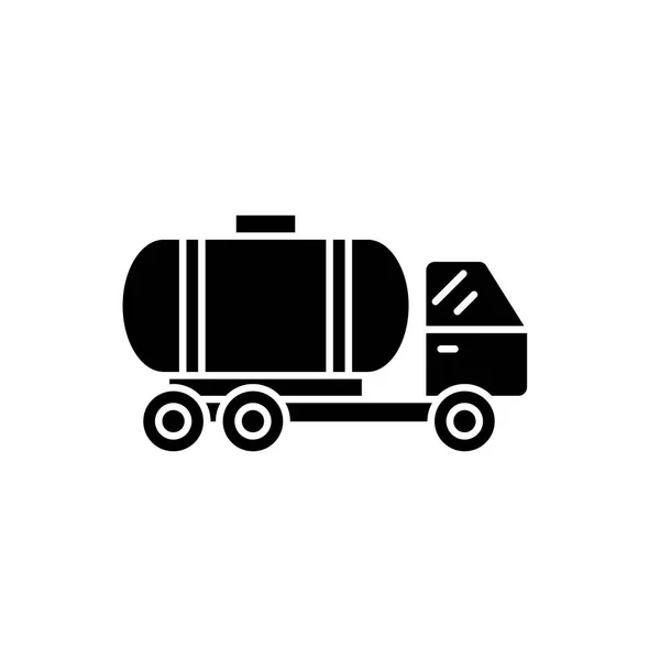 Tank bil svart ikon, vector tecken på isolerade bakgrund. Tank bil koncept symbol, illustration — Stock vektor