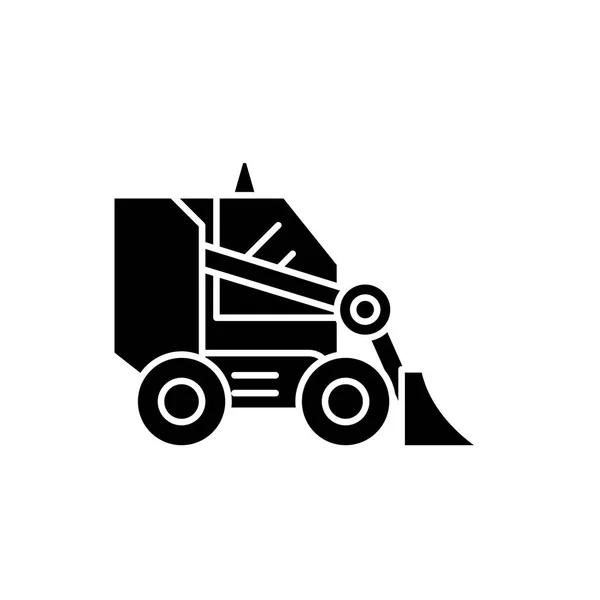 Bulldozer zwart pictogram, vector teken op geïsoleerde achtergrond. Bulldozer concept symbool, afbeelding — Stockvector