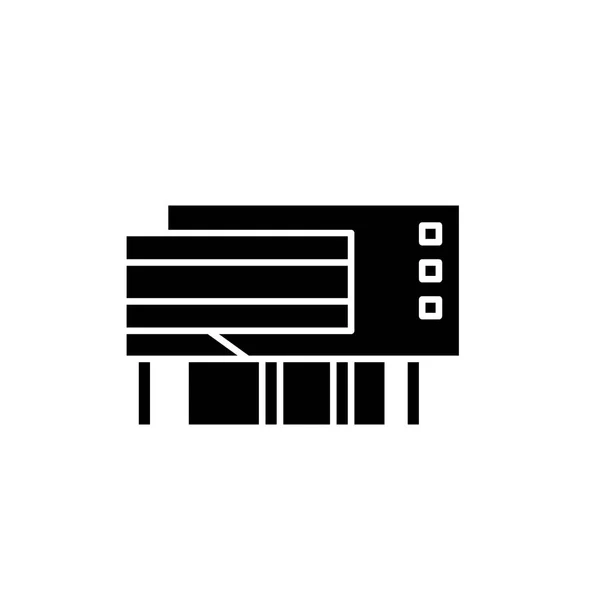 Черная иконка фабрики, векторный знак на изолированном фоне. Символ концепции фабрики, иллюстрация — стоковый вектор