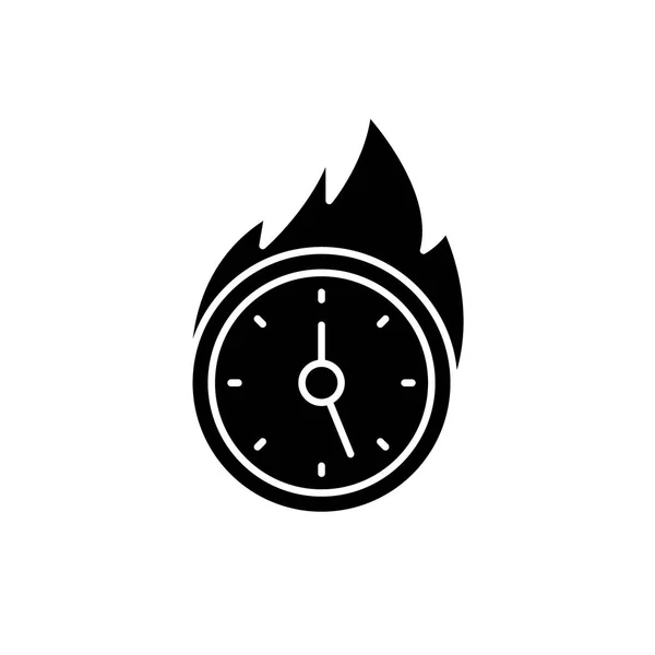 Falta de tiempo icono negro, signo de vector en el fondo aislado. Falta de símbolo de concepto de tiempo, ilustración — Vector de stock