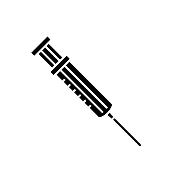 Ícone preto de seringa, sinal de vetor em fundo isolado. Símbolo de conceito de seringa, ilustração —  Vetores de Stock