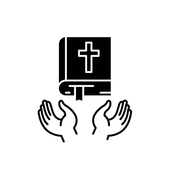 Het pictogram van de christelijke godsdienst zwart, vector teken op geïsoleerde achtergrond. Christelijke godsdienst concept symbool, afbeelding — Stockvector