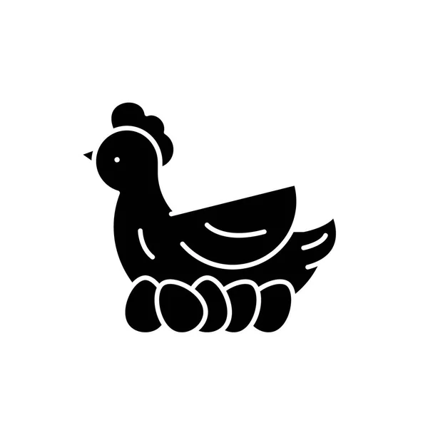 Capa de pollo icono negro, signo vectorial sobre fondo aislado. Capa de pollo símbolo de concepto, ilustración — Archivo Imágenes Vectoriales