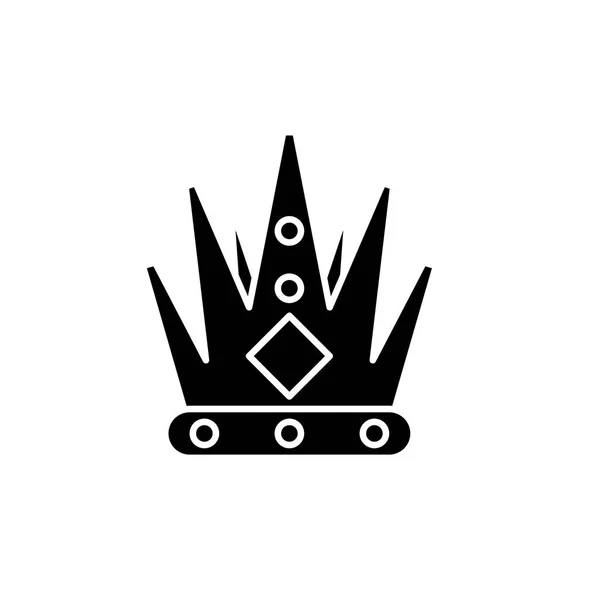 Reis coroa ícone preto, sinal de vetor em fundo isolado. Rei coroa conceito símbolo, ilustração —  Vetores de Stock