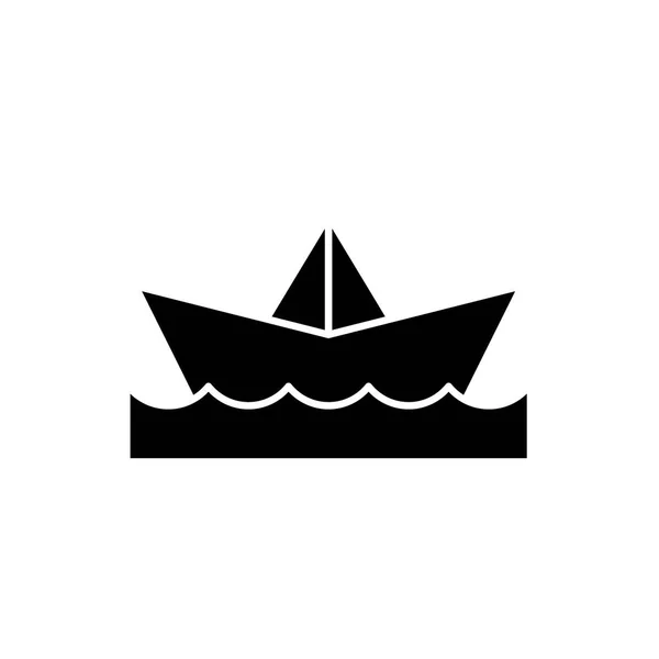 Papper båt svart ikon, vector tecken på isolerade bakgrund. Papper båt konceptet symbol, illustration — Stock vektor