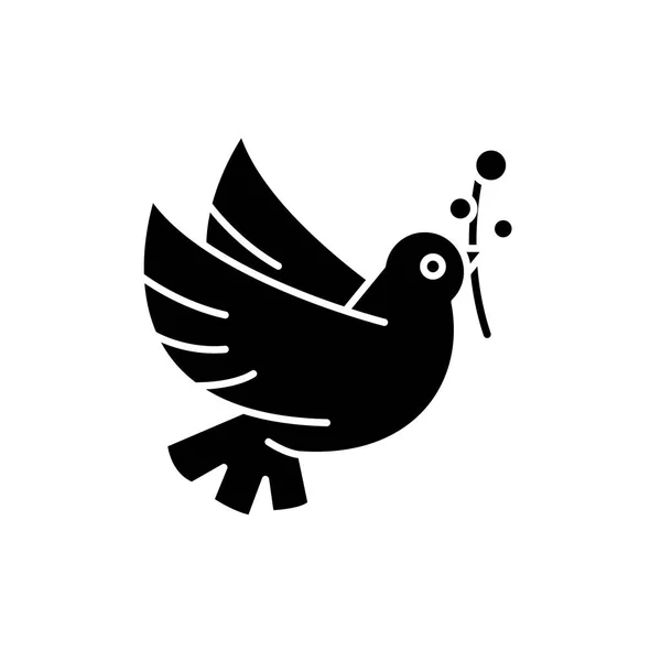 Friedenstaube schwarzes Symbol, Vektorzeichen auf isoliertem Hintergrund. Friedenstaube als Symbol, Illustration — Stockvektor
