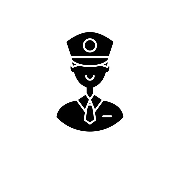 Polizist schwarzes Symbol, Vektorzeichen auf isoliertem Hintergrund. Polizist Konzept Symbol, Illustration — Stockvektor