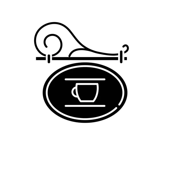 Szyld café czarny ikona, wektor znak, na na białym tle. Szyld café pojęcie symbolu, ilustracja — Wektor stockowy