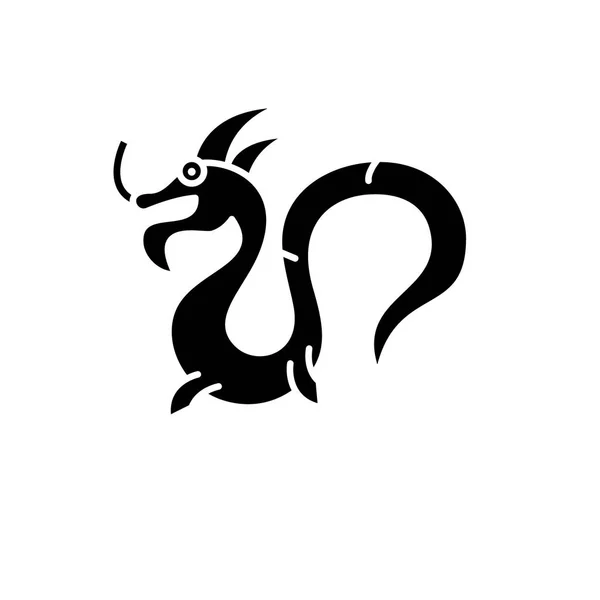 Chinese draak zwart pictogram, vector teken op geïsoleerde achtergrond. Chinese draak concept symbool, afbeelding — Stockvector