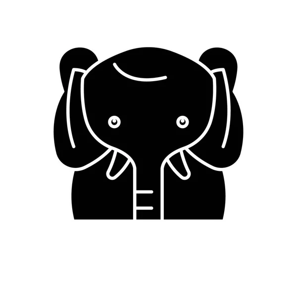 Funny elephant black icon, vector sign on isolated background. Funny elephant concept symbol, illustration — Stock Vector