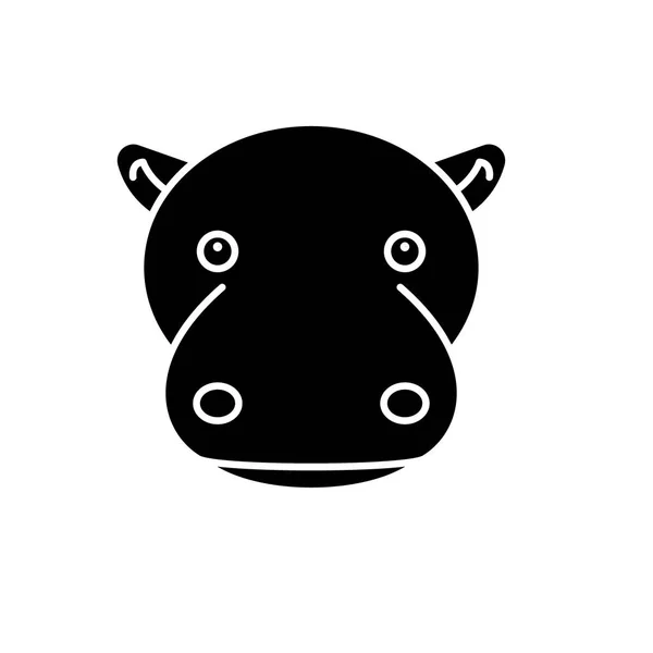 Drôle hippopotame icône noire, signe vectoriel sur fond isolé. Symbole de concept hippo drôle, illustration — Image vectorielle