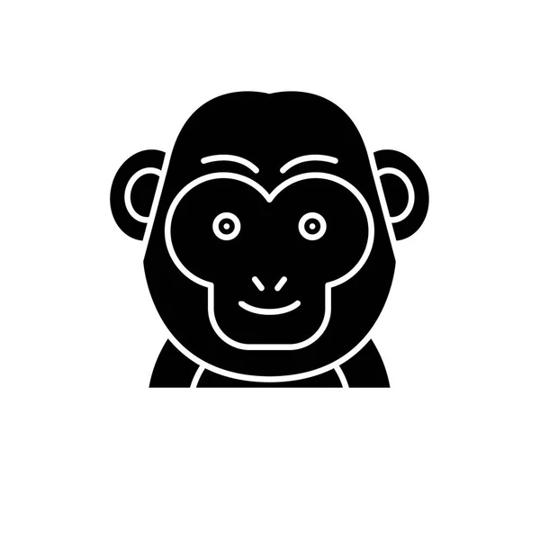 Смешная черная икона обезьяны, векторный знак на изолированном фоне. Смешной символ обезьяны, иллюстрация — стоковый вектор